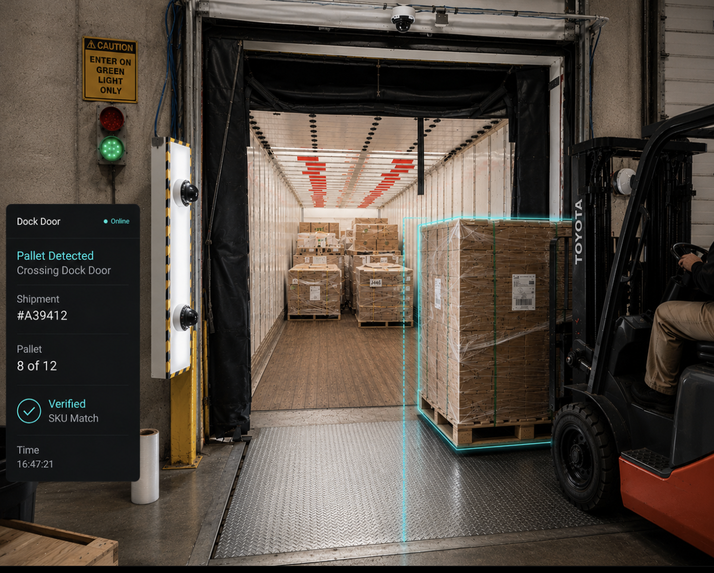 Arvist warehouse vision system detecting pallets at a dock door